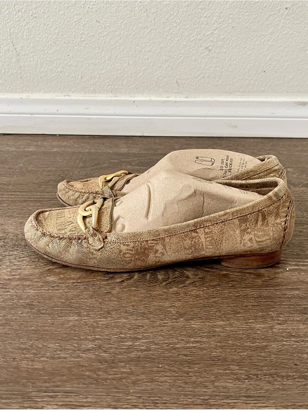 Stuart Weitzman Gold Bit Tan Loafers